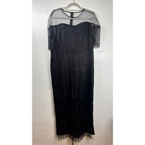 New AOMEI Black Fringe Mesh Yoke Flapper Dress 3XL 1920s Gatsby